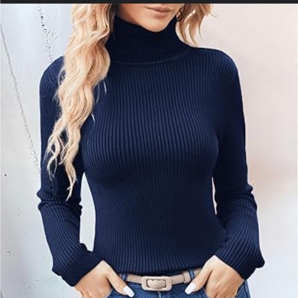 GAP Chunky Ribbed Knit Turtleneck Sweater Long Sleeve Navy Blue XL - Picture 1 of 8